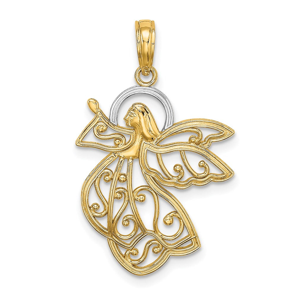 14K Gelb & Rhodium mit Flying Engel Charm