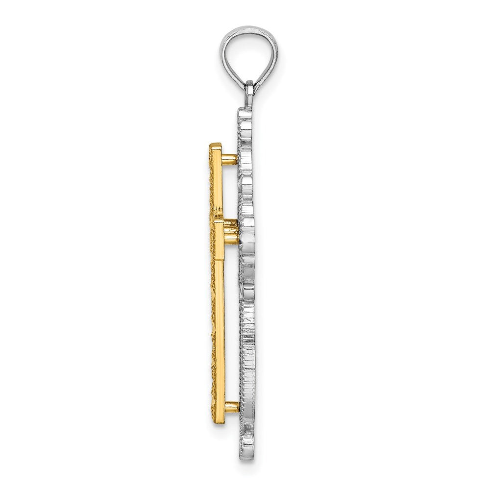14K Bicolor-Gold D/C Filigran-Kreuz-Charm