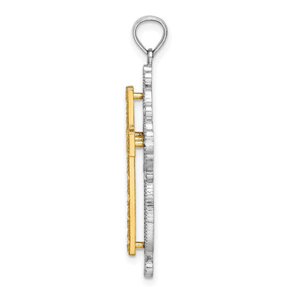 14K Bicolor-Gold D/C Filigran-Kreuz-Charm