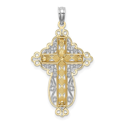 14K Bicolor-Gold D/C Filigran-Kreuz-Charm
