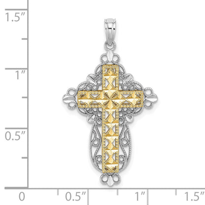 14K Bicolor-Gold D/C Filigran-Kreuz-Charm