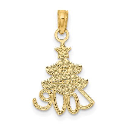 14K Gelb & Rhodium mit Liebe Weihnachten Baum Charm