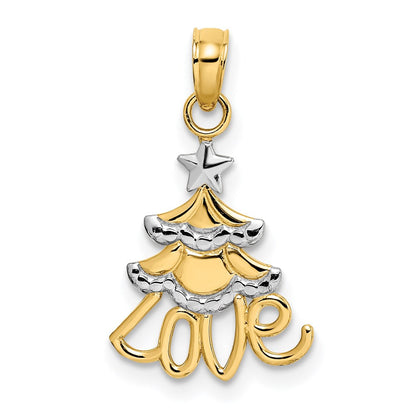 14K Gelb & Rhodium mit Liebe Weihnachten Baum Charm