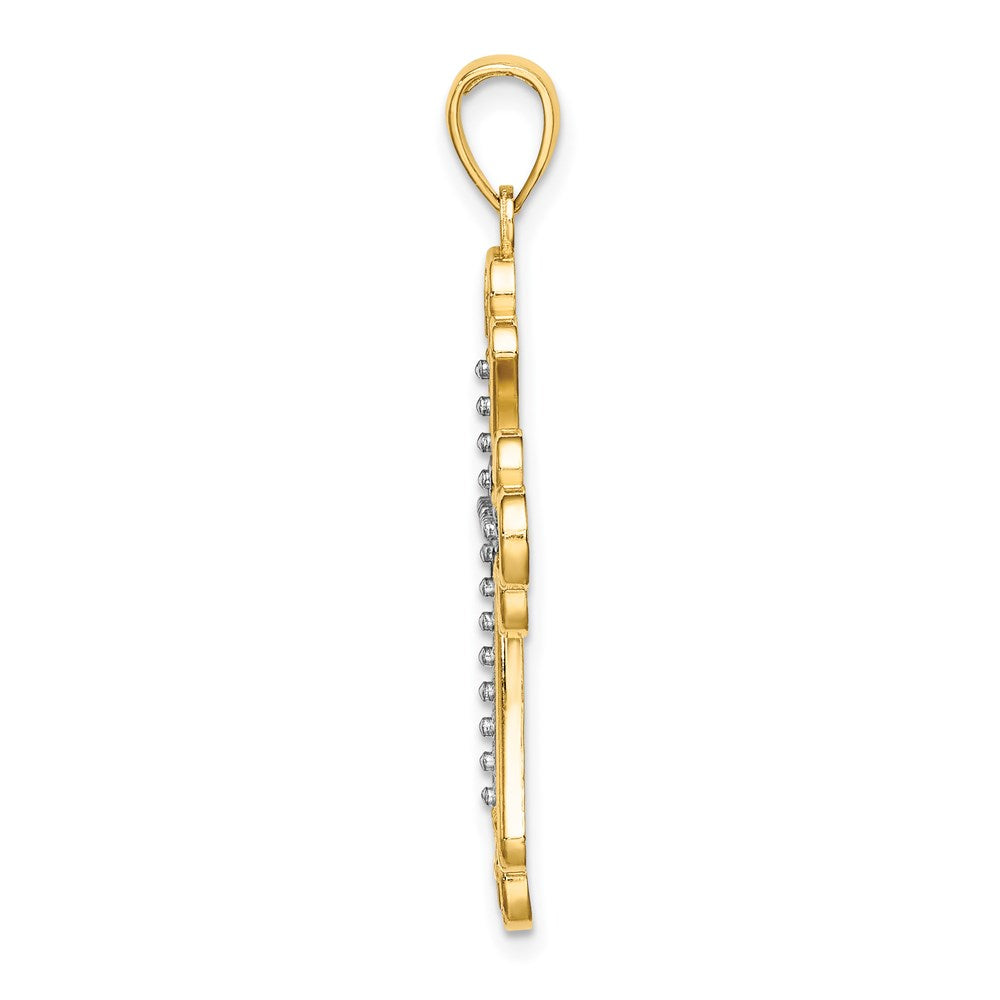 14K Gelb- und Rhodiumgold Charm mit rhodiniertem, strukturiertem Blockkreuz
