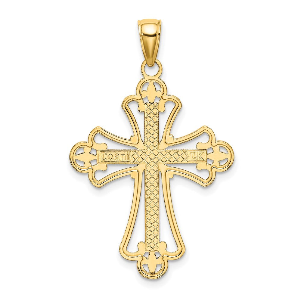 14K Gelb- und Rhodiumgold Charm mit rhodiniertem, strukturiertem Blockkreuz