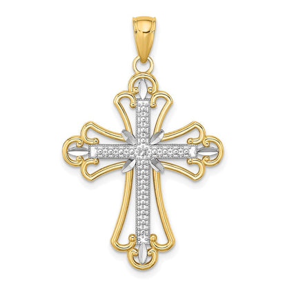 14K Gelb- und Rhodiumgold Charm mit rhodiniertem, strukturiertem Blockkreuz
