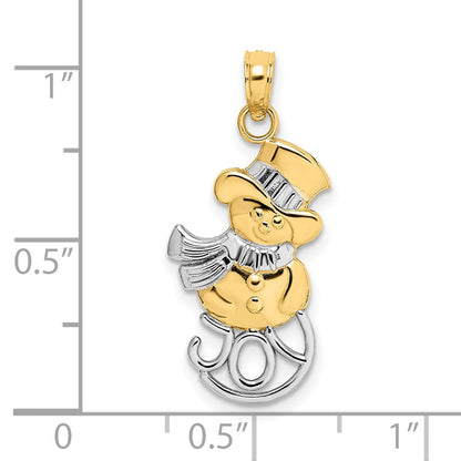 14K Gelb & Rhodium und Snowman mit Freude Anhänger