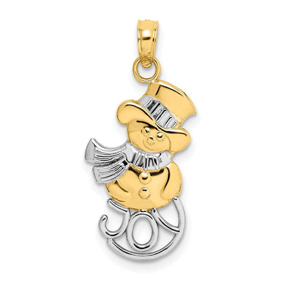 14K Gelb & Rhodium und Snowman mit Freude Anhänger