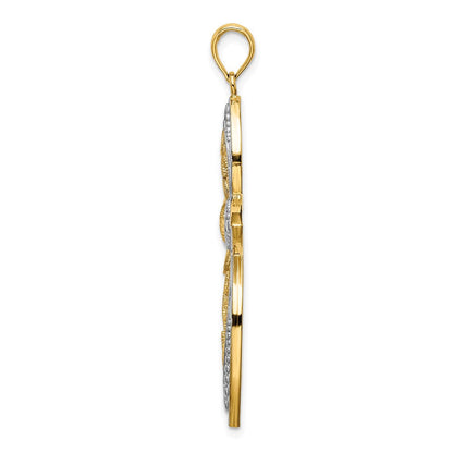 14 Karat Gelbgold und Roségold mit Rhodium, perlenbesetzter Filigran-Kreuz-Charm