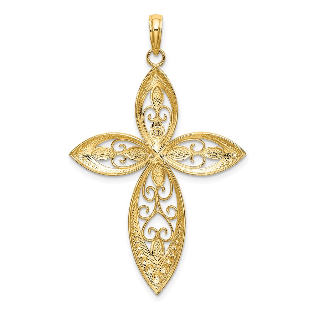 14 Karat Gelbgold und Roségold mit Rhodium, perlenbesetzter Filigran-Kreuz-Charm