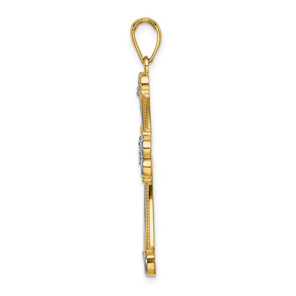 14K Gelb- und Rhodiumgold Herzkreuz-Charm mit Rhodium-Perlen