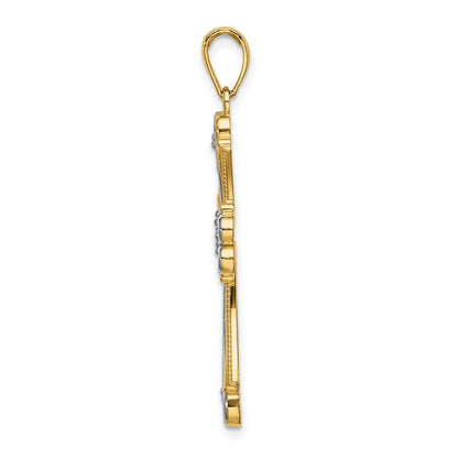 14K Gelb- und Rhodiumgold Herzkreuz-Charm mit Rhodium-Perlen