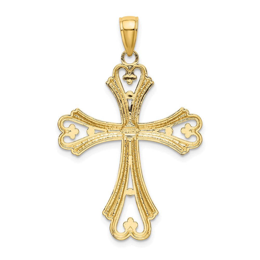 14K Gelb- und Rhodiumgold Herzkreuz-Charm mit Rhodium-Perlen