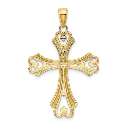 14K Gelb- und Rhodiumgold Herzkreuz-Charm mit Rhodium-Perlen