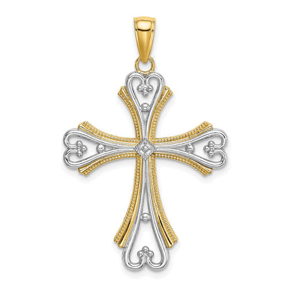 14K Gelb- und Rhodiumgold Herzkreuz-Charm mit Rhodium-Perlen