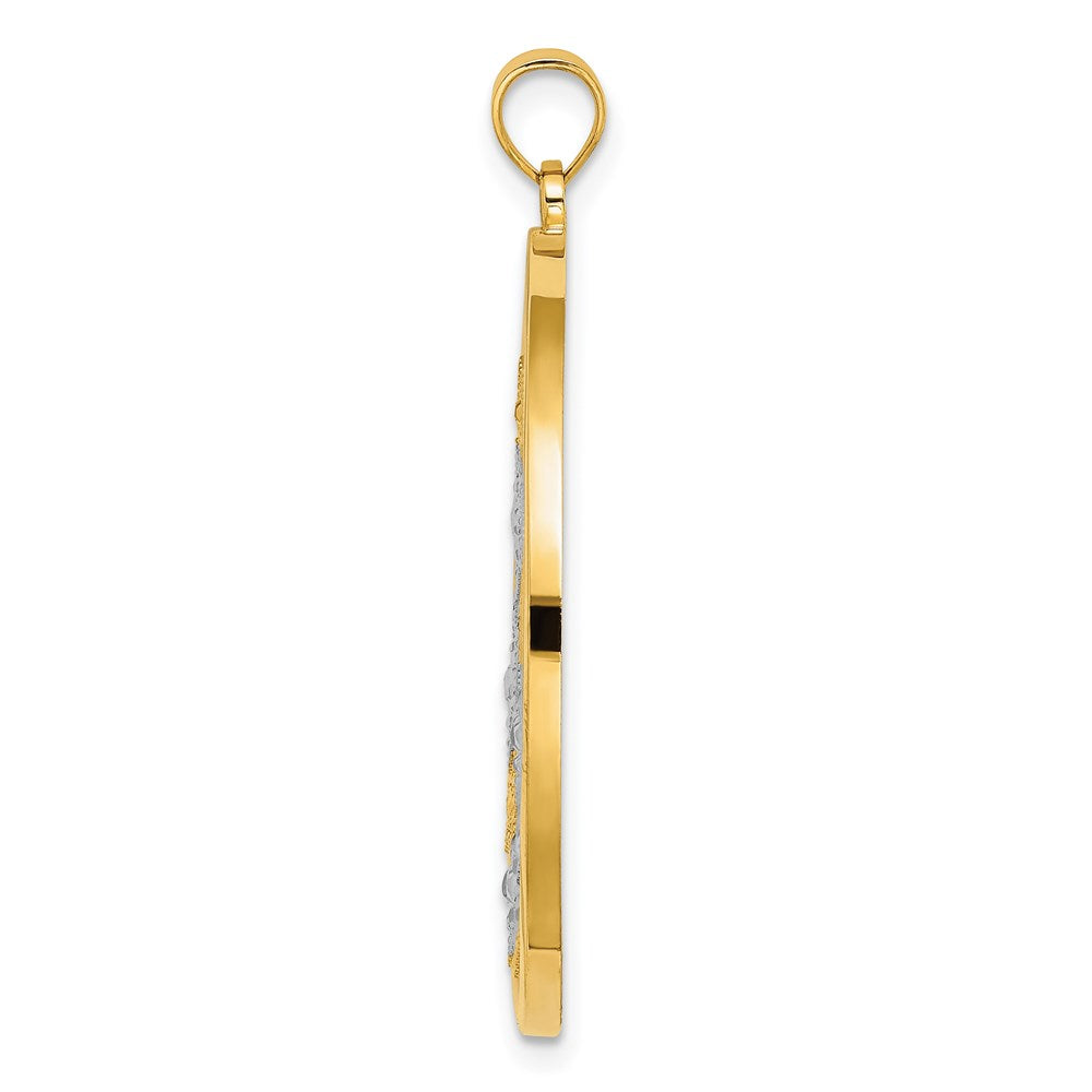 14K Gelb- und Rhodiumgold-Charm mit Rhodium-Sternen in rundem Rahmen