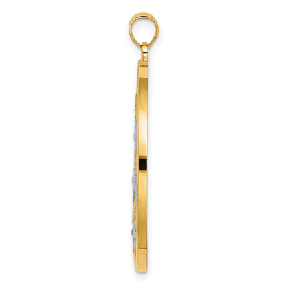 14K Gelb- und Rhodiumgold-Charm mit Rhodium-Sternen in rundem Rahmen