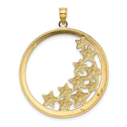 14K Gelb- und Rhodiumgold-Charm mit Rhodium-Sternen in rundem Rahmen