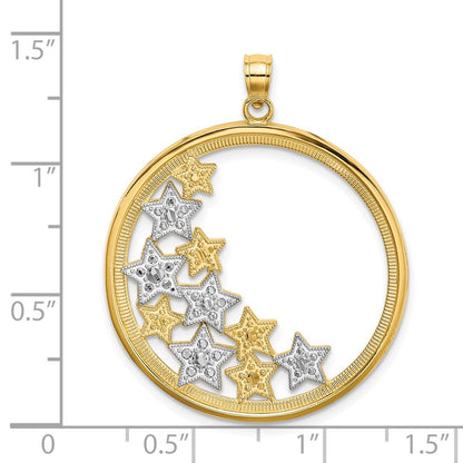 14K Gelb- und Rhodiumgold-Charm mit Rhodium-Sternen in rundem Rahmen
