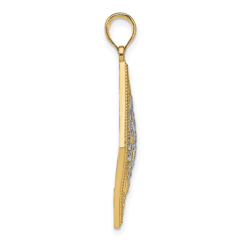 14K Gelb- und Rhodiumgold mit Rhodium, Diamantform-Cut-Out-Filigran-Charm