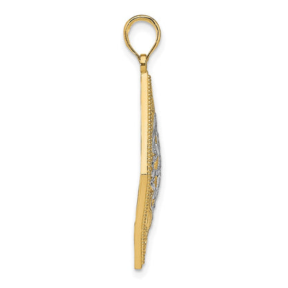 14K Gelb- und Rhodiumgold mit Rhodium, Diamantform-Cut-Out-Filigran-Charm