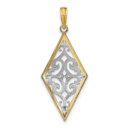 14K Gelb- und Rhodiumgold mit Rhodium, Diamantform-Cut-Out-Filigran-Charm