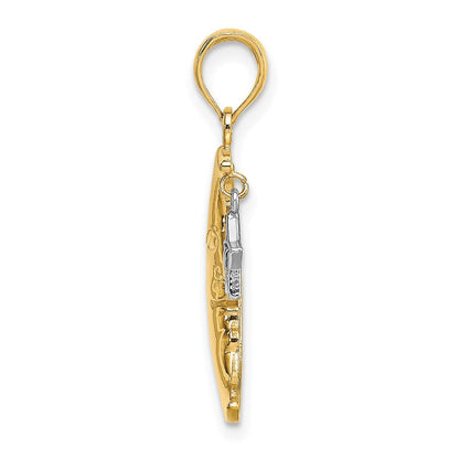 14K Bicolor Halb Mond mit Stern Beweglich Charm