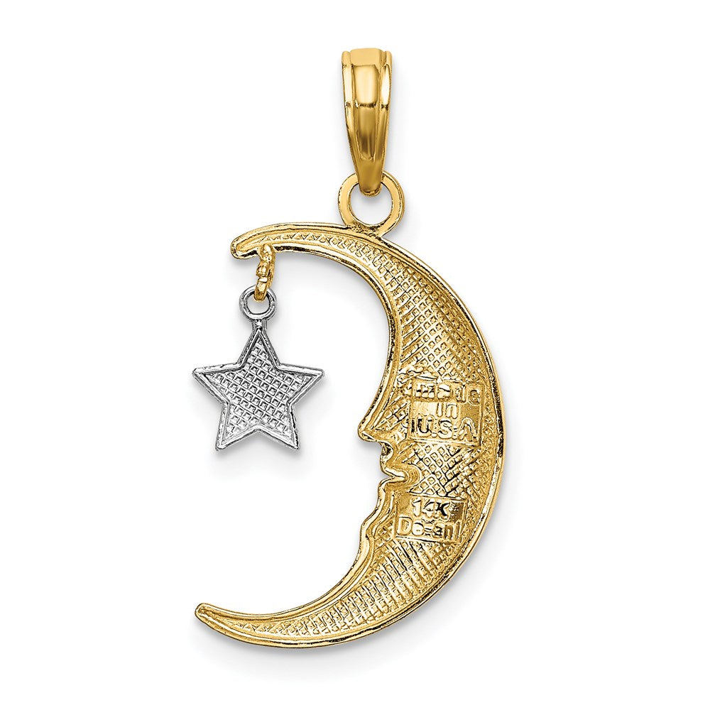 14K Bicolor Halb Mond mit Stern Beweglich Charm