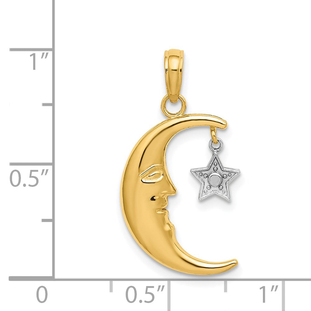 14K Bicolor Halb Mond mit Stern Beweglich Charm