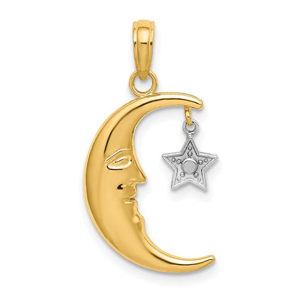 14K Bicolor Halb Mond mit Stern Beweglich Charm