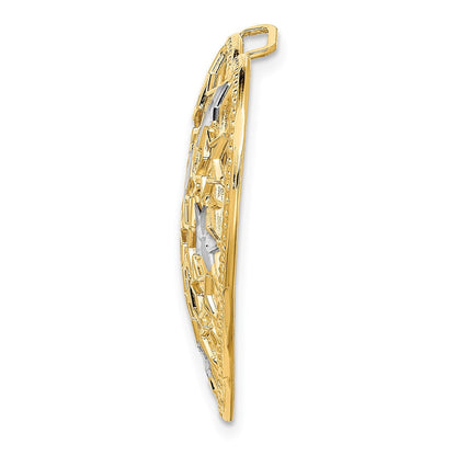 14K Gelb- und Rhodiumgold-Anhänger mit Rhodium-Herz und Sternausschnitten
