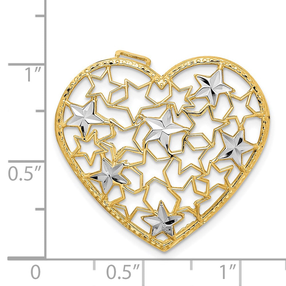 14K Gelb- und Rhodiumgold-Anhänger mit Rhodium-Herz und Sternausschnitten