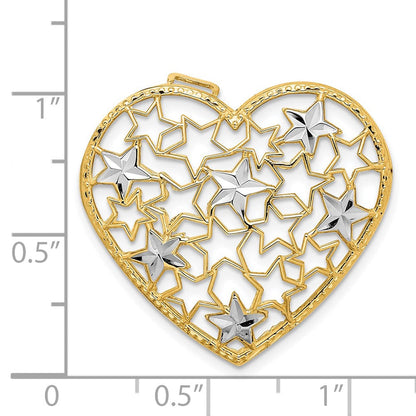 14K Gelb- und Rhodiumgold-Anhänger mit Rhodium-Herz und Sternausschnitten