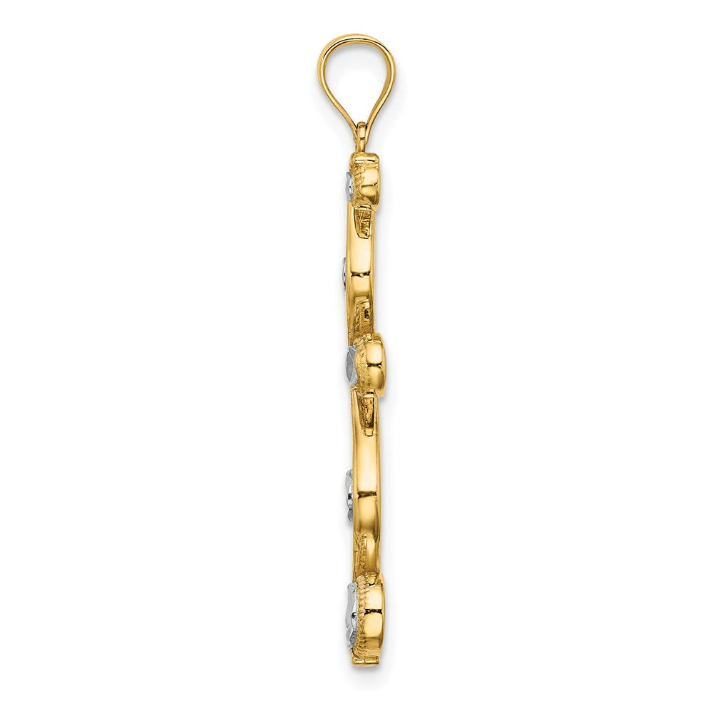 14K Gelb & Rhodium mit Rhodium Diamantiert Diagonal Wirbel Charm