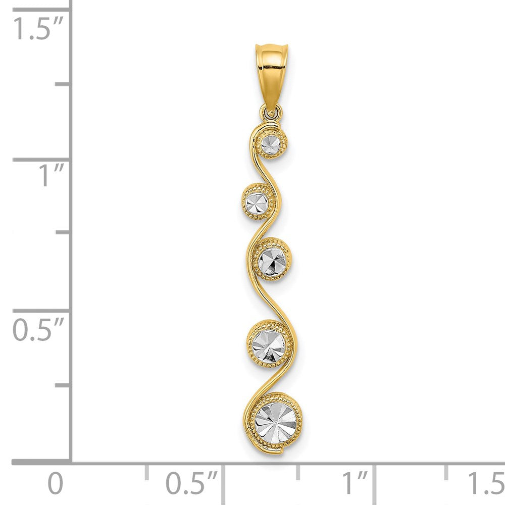 14K Gelb & Rhodium mit Rhodium Diamantiert Diagonal Wirbel Charm