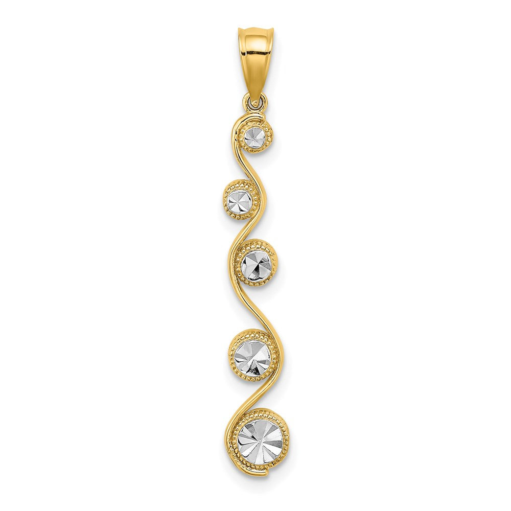 14K Gelb & Rhodium mit Rhodium Diamantiert Diagonal Wirbel Charm