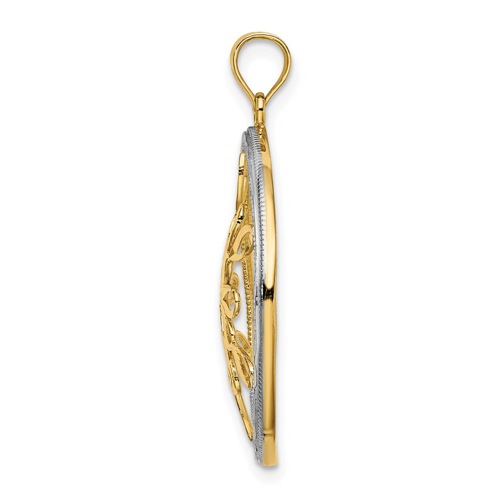 14K Gelb- und Rhodiumgold Kreis-Schneeflocken-Charm mit Rhodium, diamantiert