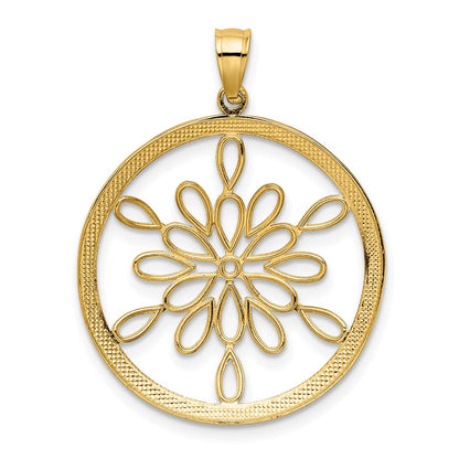 14K Gelb- und Rhodiumgold Kreis-Schneeflocken-Charm mit Rhodium, diamantiert