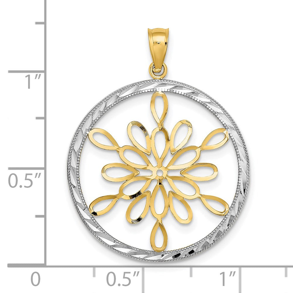 14K Gelb- und Rhodiumgold Kreis-Schneeflocken-Charm mit Rhodium, diamantiert