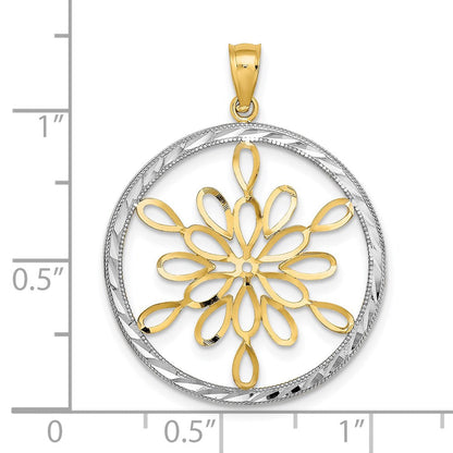 14K Gelb- und Rhodiumgold Kreis-Schneeflocken-Charm mit Rhodium, diamantiert