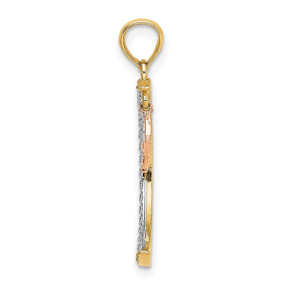 14K Bicolor mit Weiß Rhodium Mond mit Stern Beweglich Charm