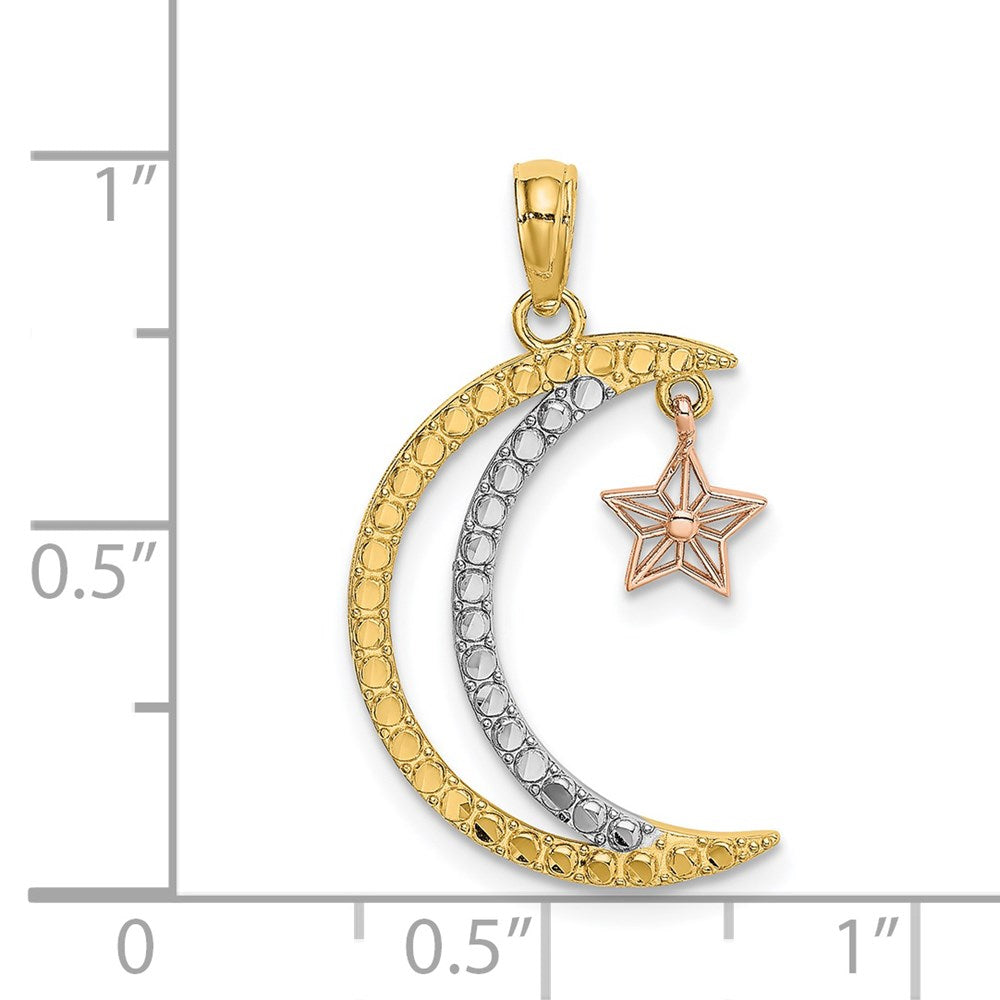 14K Bicolor mit Weiß Rhodium Mond mit Stern Beweglich Charm