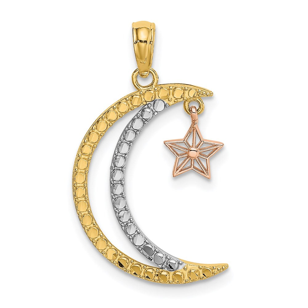 14K Bicolor mit Weiß Rhodium Mond mit Stern Beweglich Charm