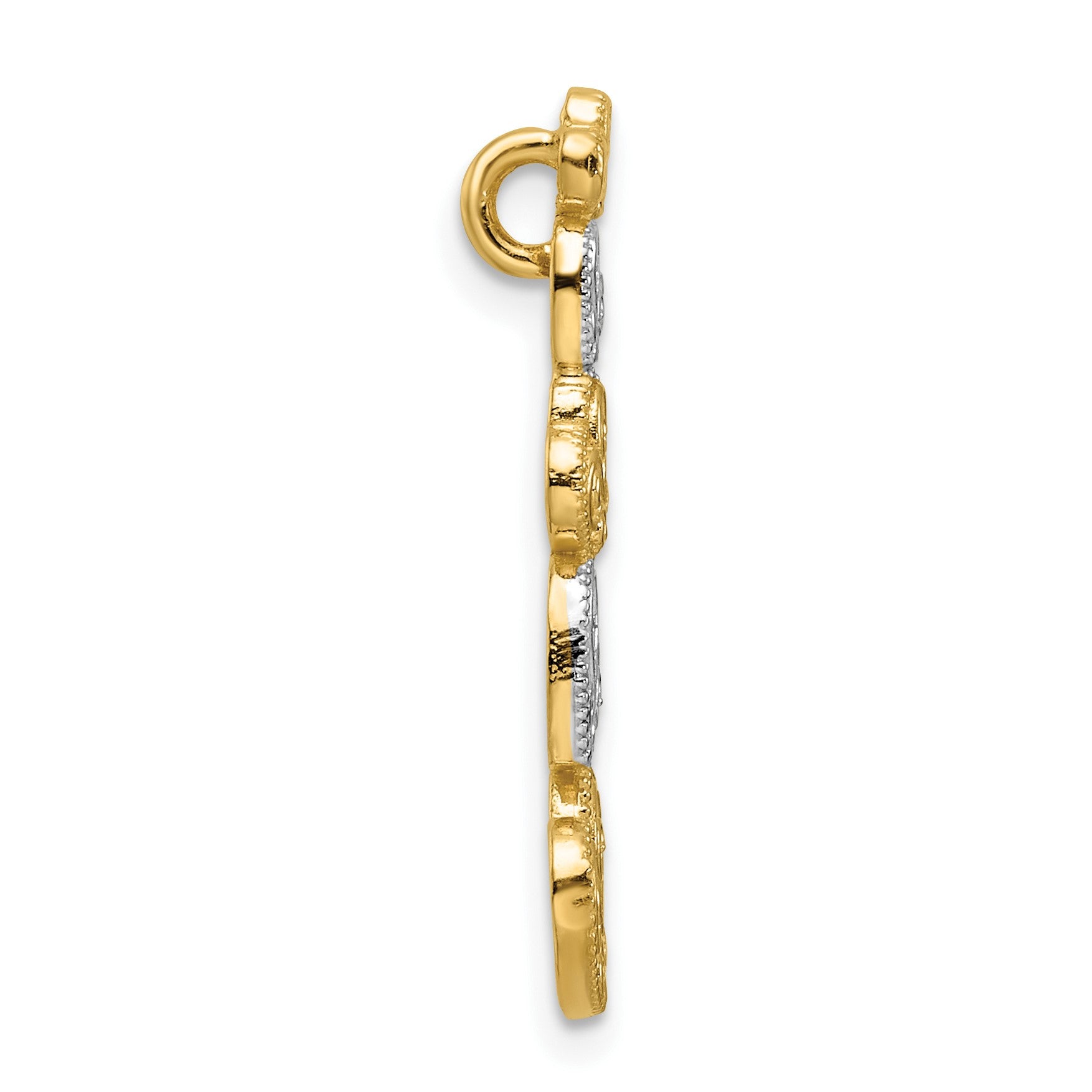14K Bicolor Poliert Filigran Vertikal Herzen Kette Anhänger