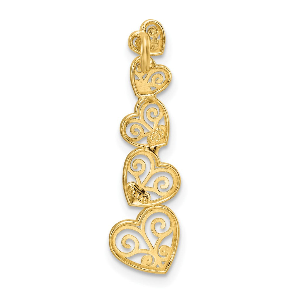 14K Bicolor Poliert Filigran Vertikal Herzen Kette Anhänger