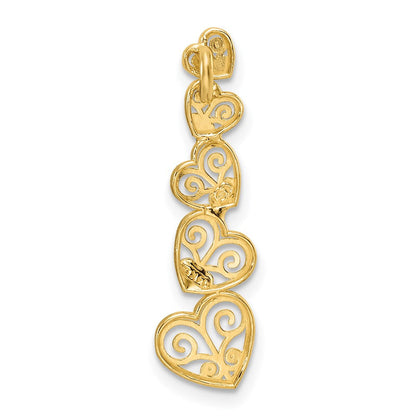 14K Bicolor Poliert Filigran Vertikal Herzen Kette Anhänger