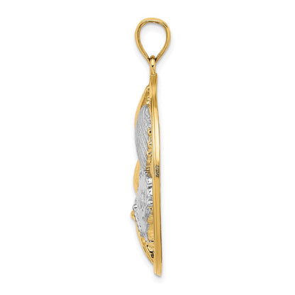 „14K Gelb- und Rhodiumgold Charm mit Weißrhodium-Muschel-Cluster im Kreis