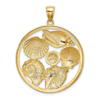 „14K Gelb- und Rhodiumgold Charm mit Weißrhodium-Muschel-Cluster im Kreis