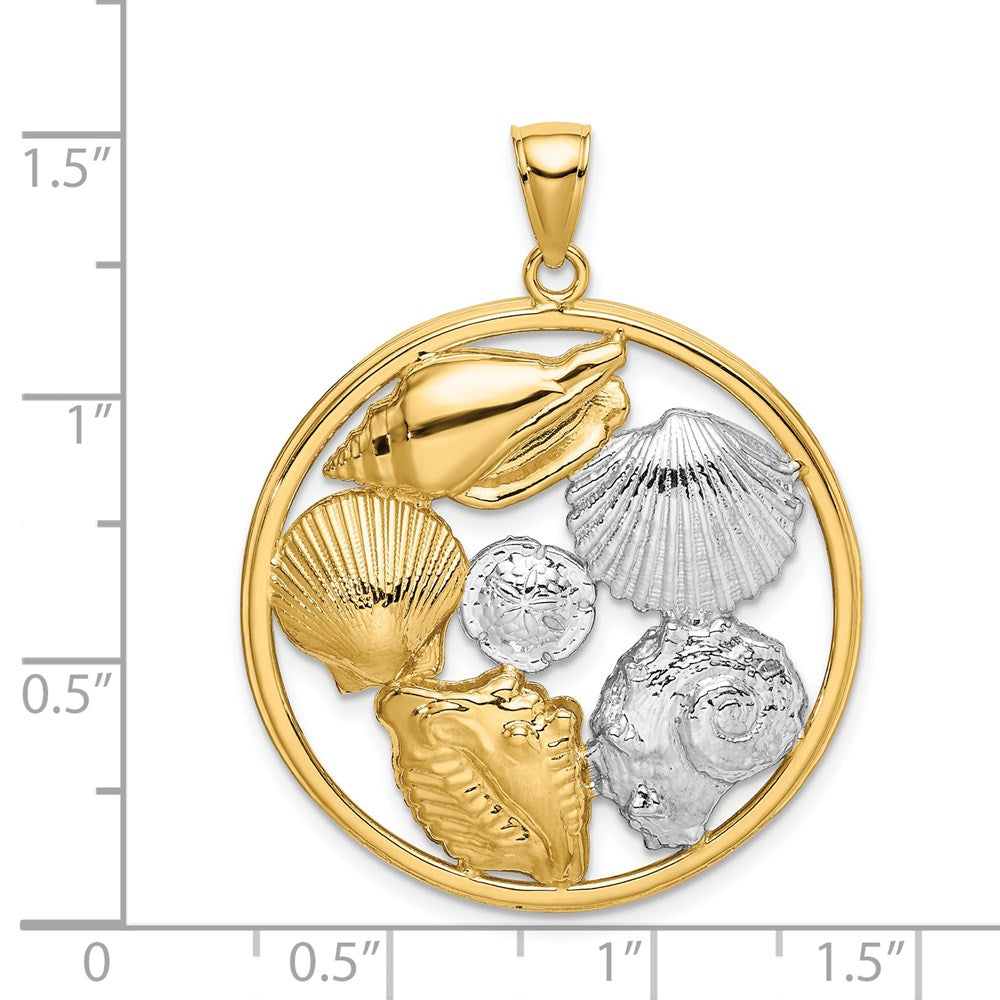 „14K Gelb- und Rhodiumgold Charm mit Weißrhodium-Muschel-Cluster im Kreis