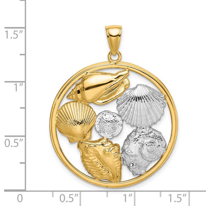 „14K Gelb- und Rhodiumgold Charm mit Weißrhodium-Muschel-Cluster im Kreis